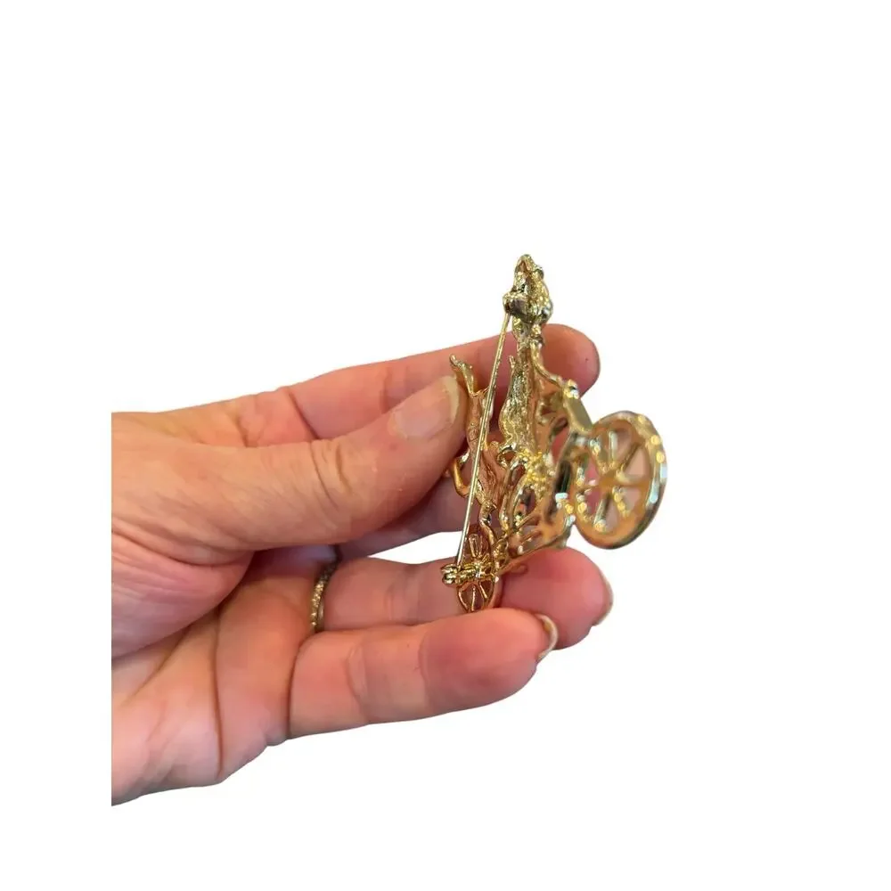 Whimsical Cat Tandem Bicycle Brooch Gold Tone Kitty Couple Vintage Figural Pin